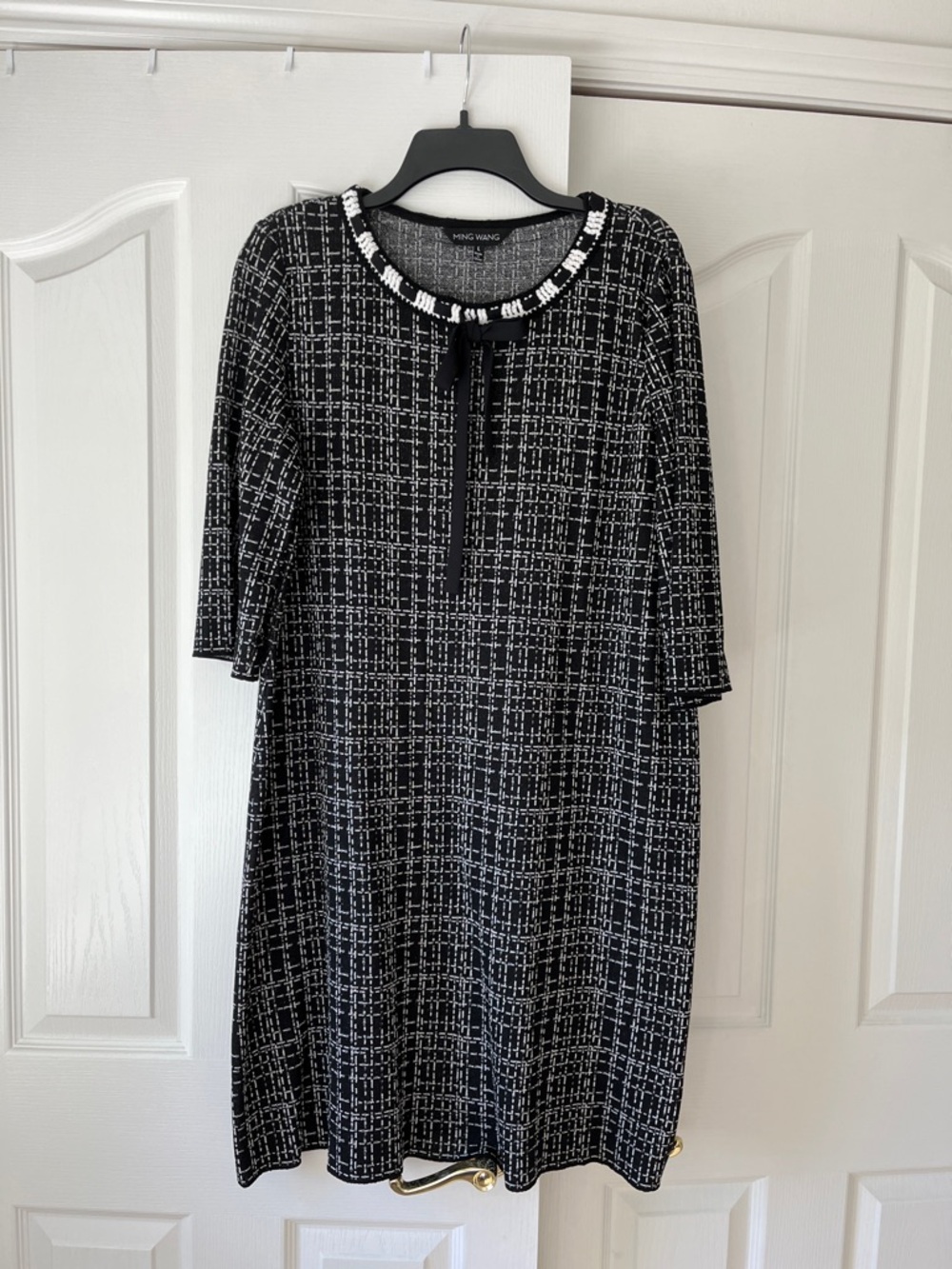 Ming Wang Black & White Tweed-Effect Knit Dress